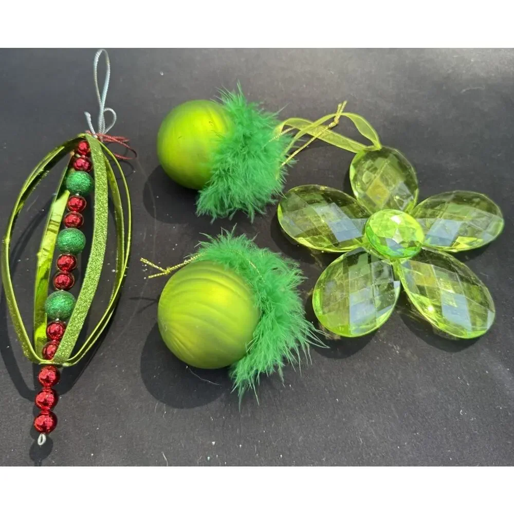 3 Vintage Department 56 Whimsical Green Christmas ornaments -Lo10